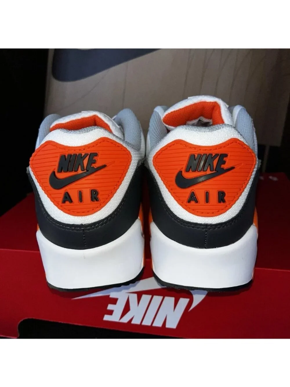 NEW Nike Air Max 90 White Safety Orange Black DM0029 108 Men’s Size 8
